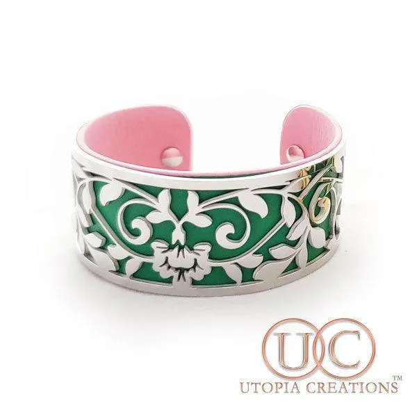 Pink & Green Adjustable Cuff Bracelet 'Flora'