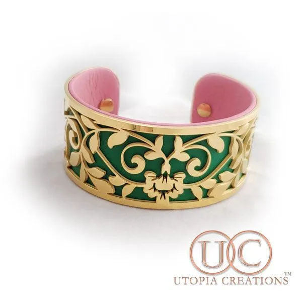 Pink & Green Adjustable Cuff Bracelet 'Flora'