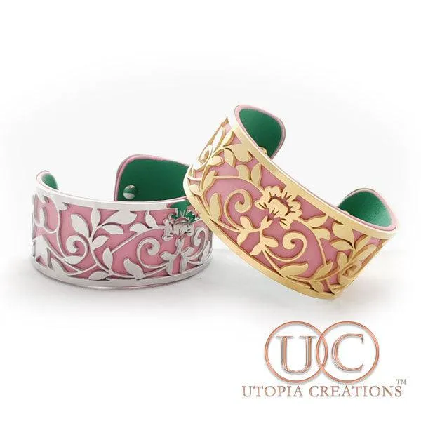 Pink & Green Adjustable Cuff Bracelet 'Flora'