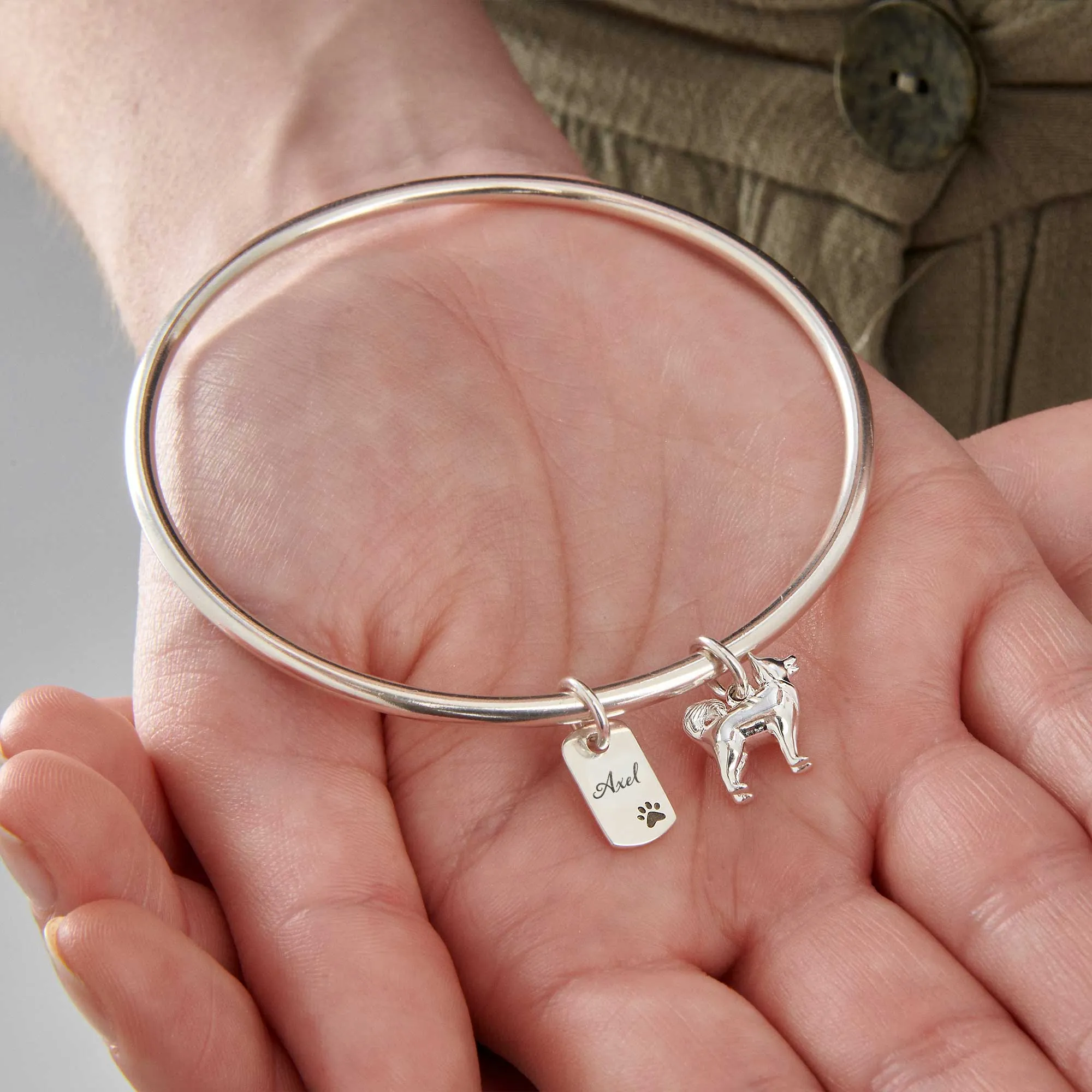 Pomsky Personalised Dog Tag Silver Bangle