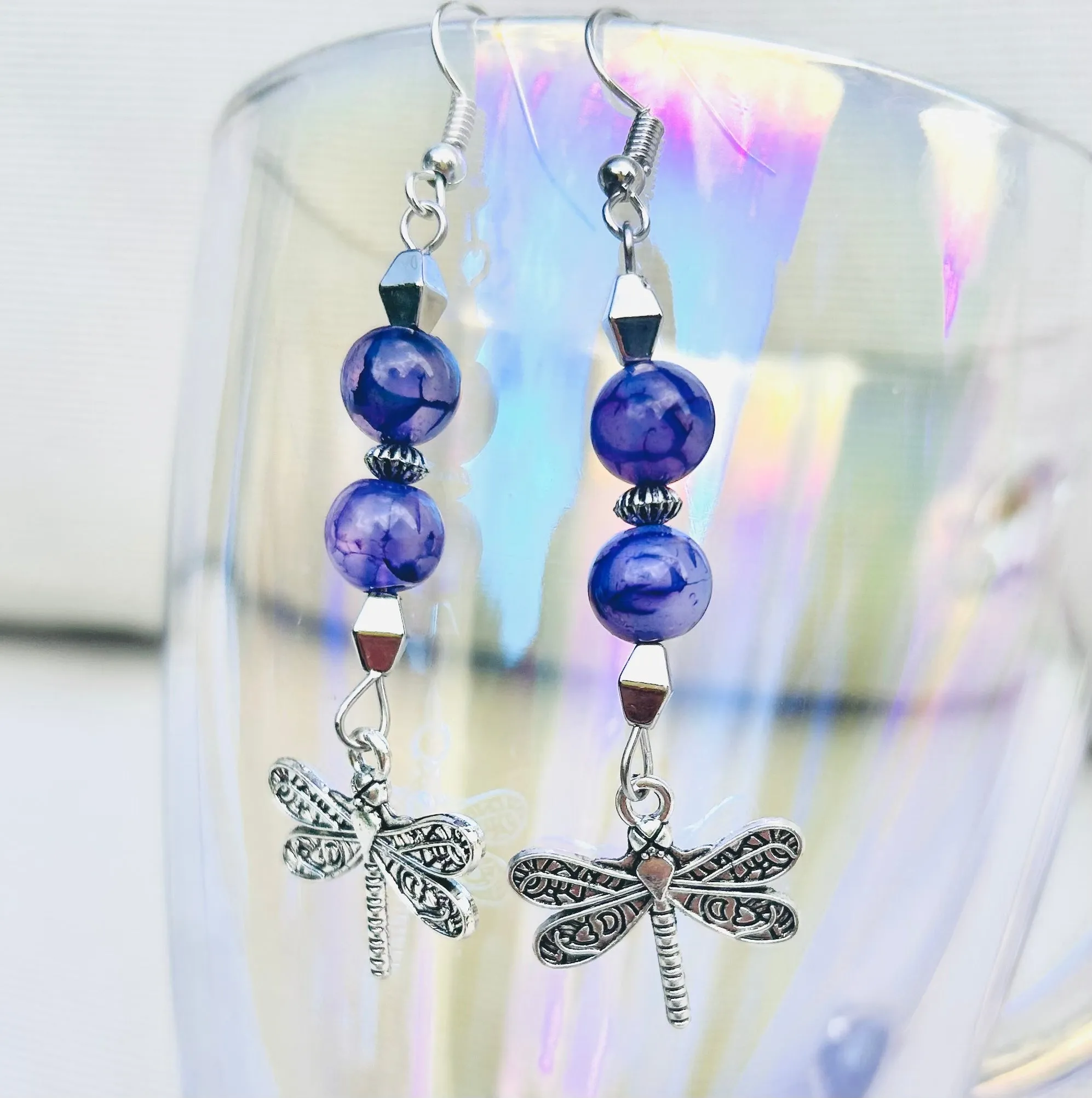 Purple Dragonfly Earrings