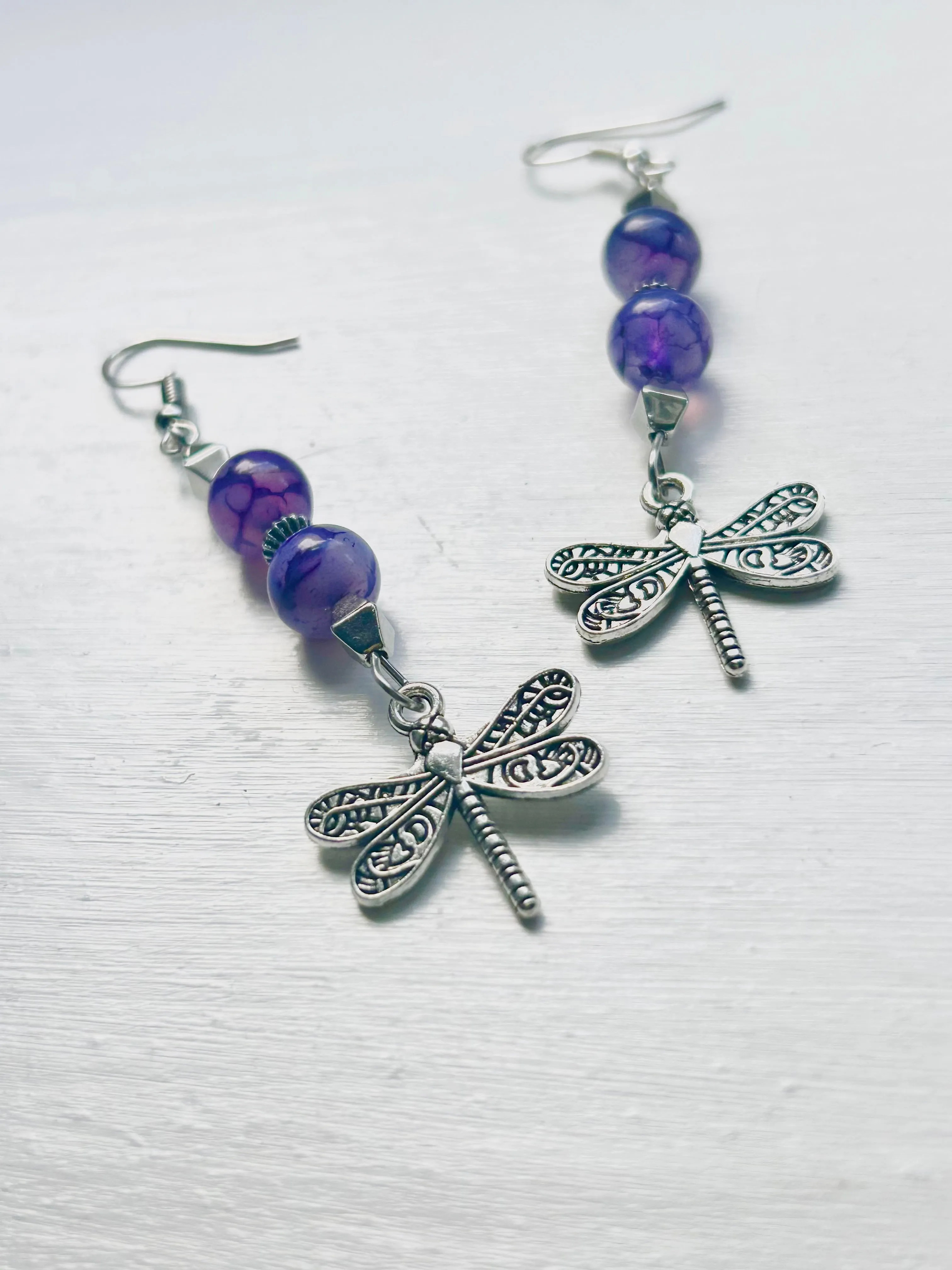 Purple Dragonfly Earrings