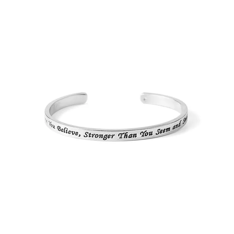 "You're Braver Than You Believe Stronger Than You Seem" Silver Bangle