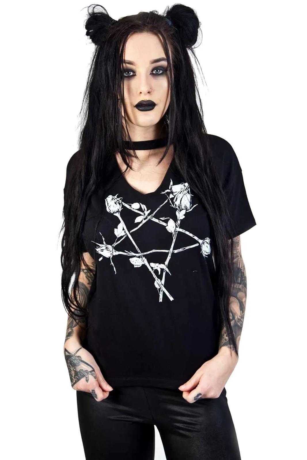 Restyle - ROSE PENTAGRAM Choker Top - Womens T-Shirt