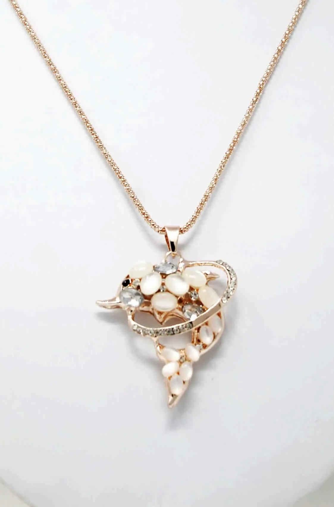 Rhinestones Studded Dolphin in Ring Design Imitation Fashion Pendant with Long Chain for Females