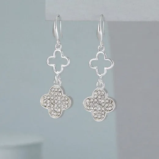 Silver Clover Drop Earrings