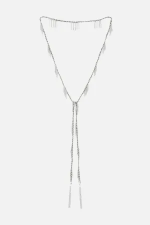 Silver Grey Lariat Necklace