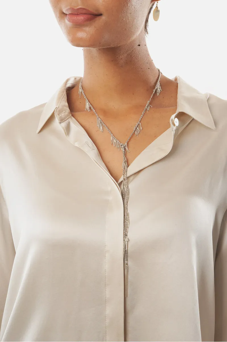 Silver Grey Lariat Necklace