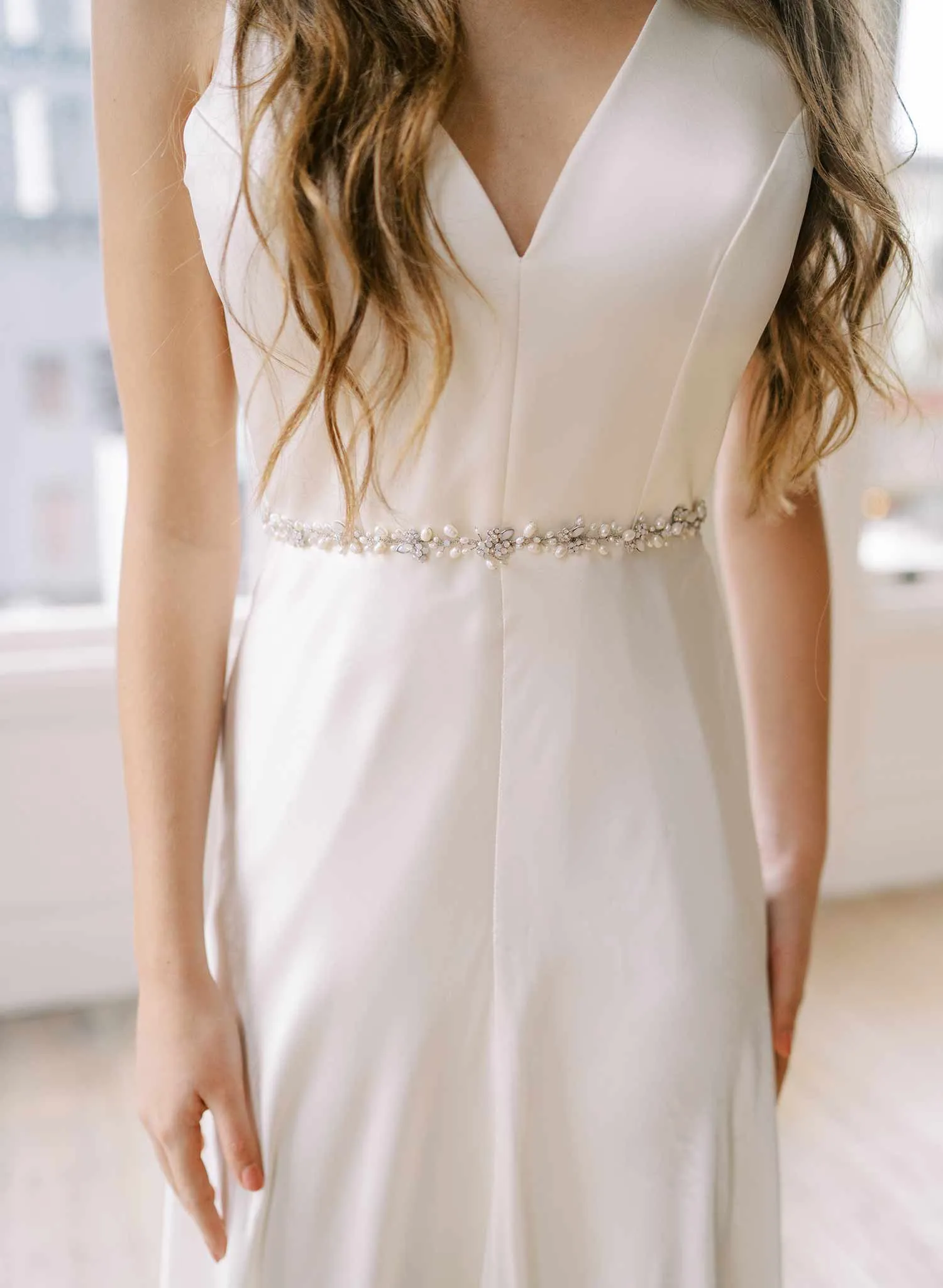 Simple pearl and opal bridal sash - Style #2482