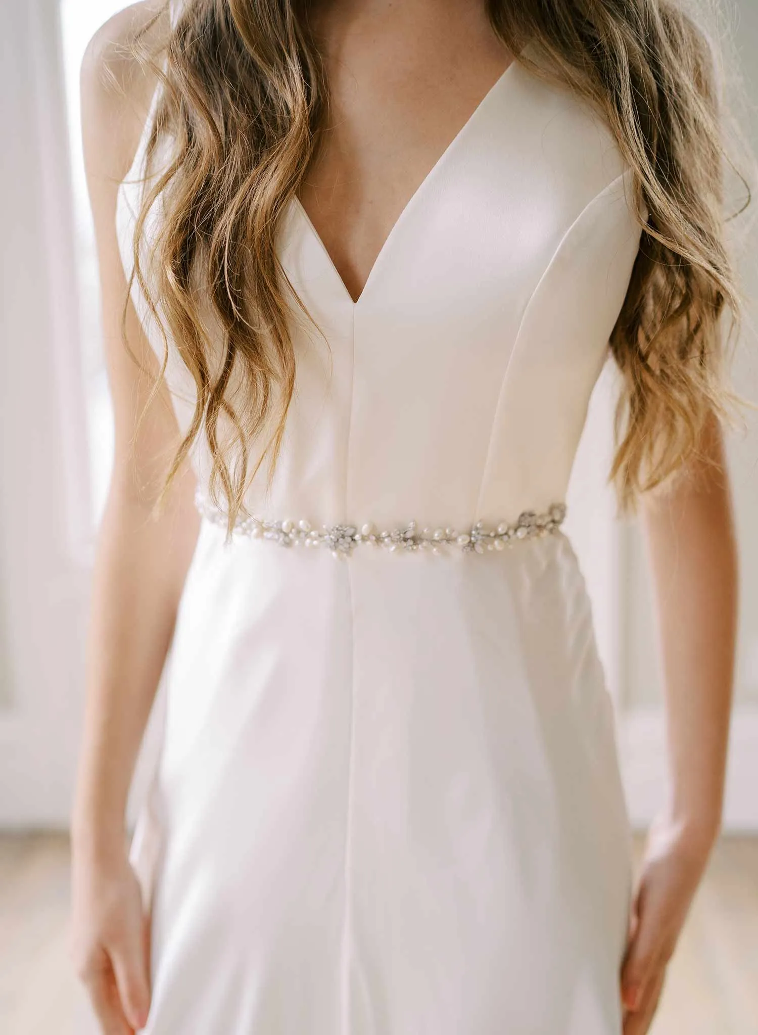 Simple pearl and opal bridal sash - Style #2482