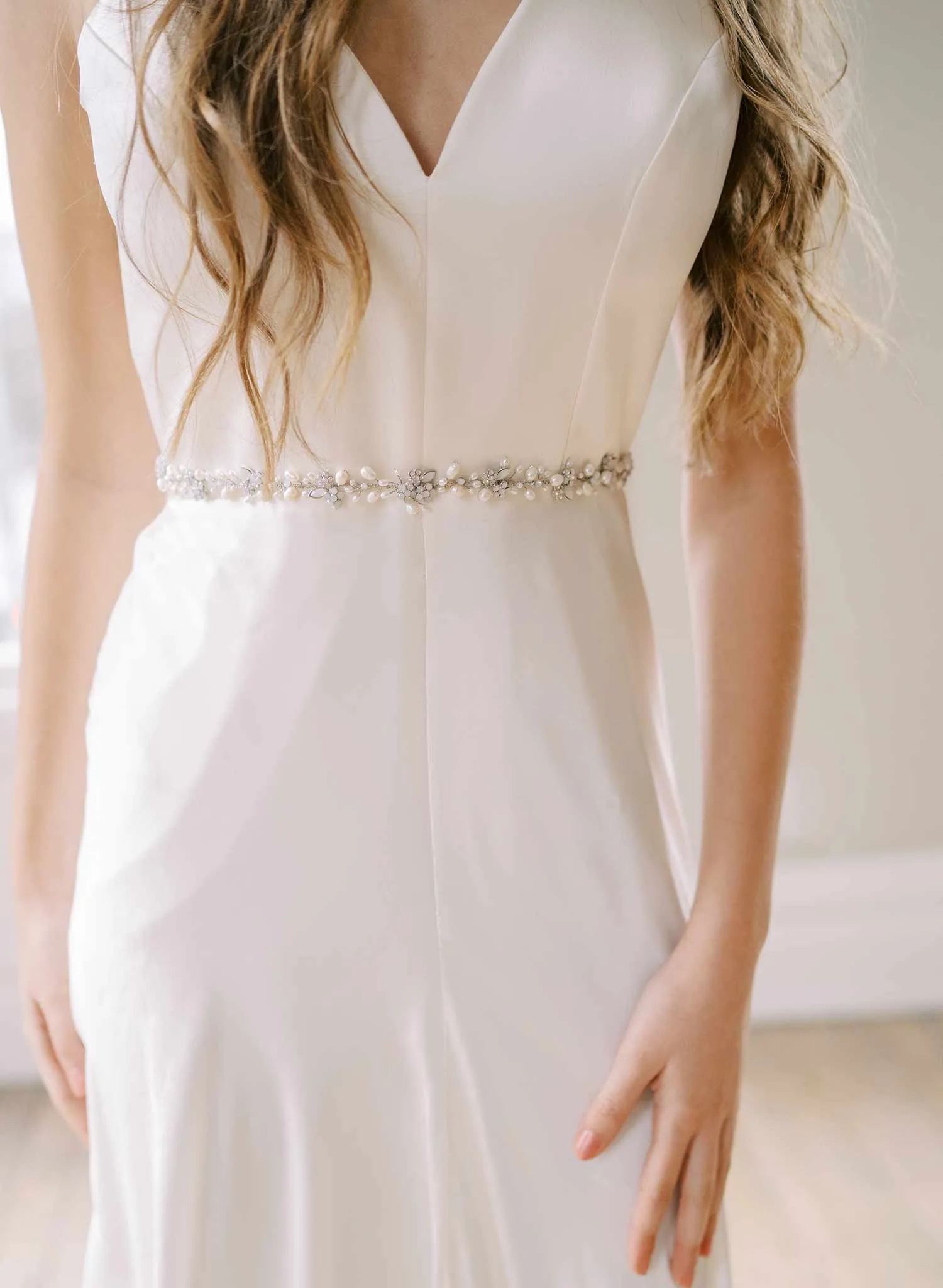 Simple pearl and opal bridal sash - Style #2482