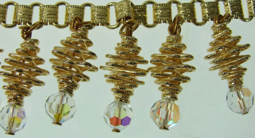 Spiral Necklace Crystal Drops Gold Tone 1960s