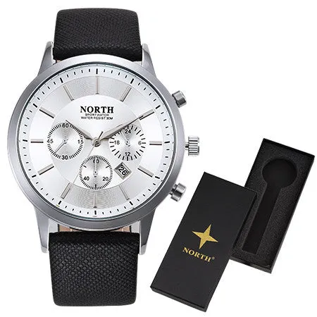 Sport Watch Men Leather NORTH Mens Watches Top Brand Luxury Watch Clock Waterproof Quartz Military WristWatch Men Sport Watches