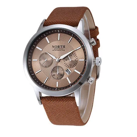 Sport Watch Men Leather NORTH Mens Watches Top Brand Luxury Watch Clock Waterproof Quartz Military WristWatch Men Sport Watches