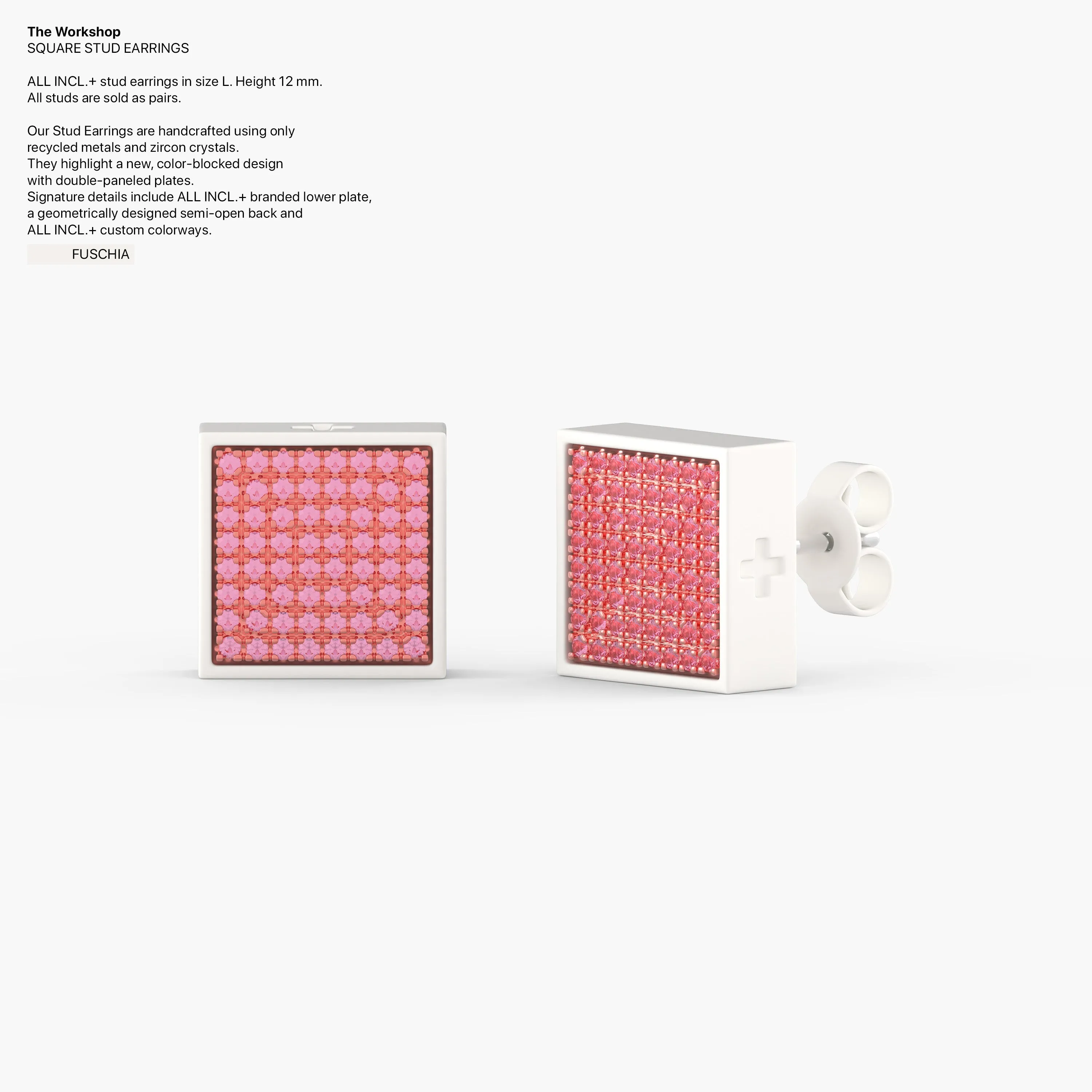 Square Studs Earrings in Fuchsia