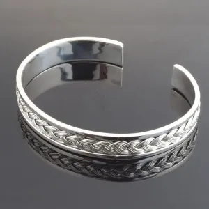 Sterling Silver Braided Cuff Bracelet Engraved