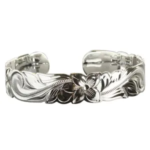 Sterling Silver Hawaiian Scroll Cut Out Edge Cuff Bangle