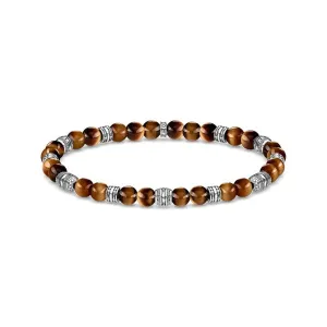 STERLING SILVER REBEL TIGERS EYE BEAD BRACELET 17CM