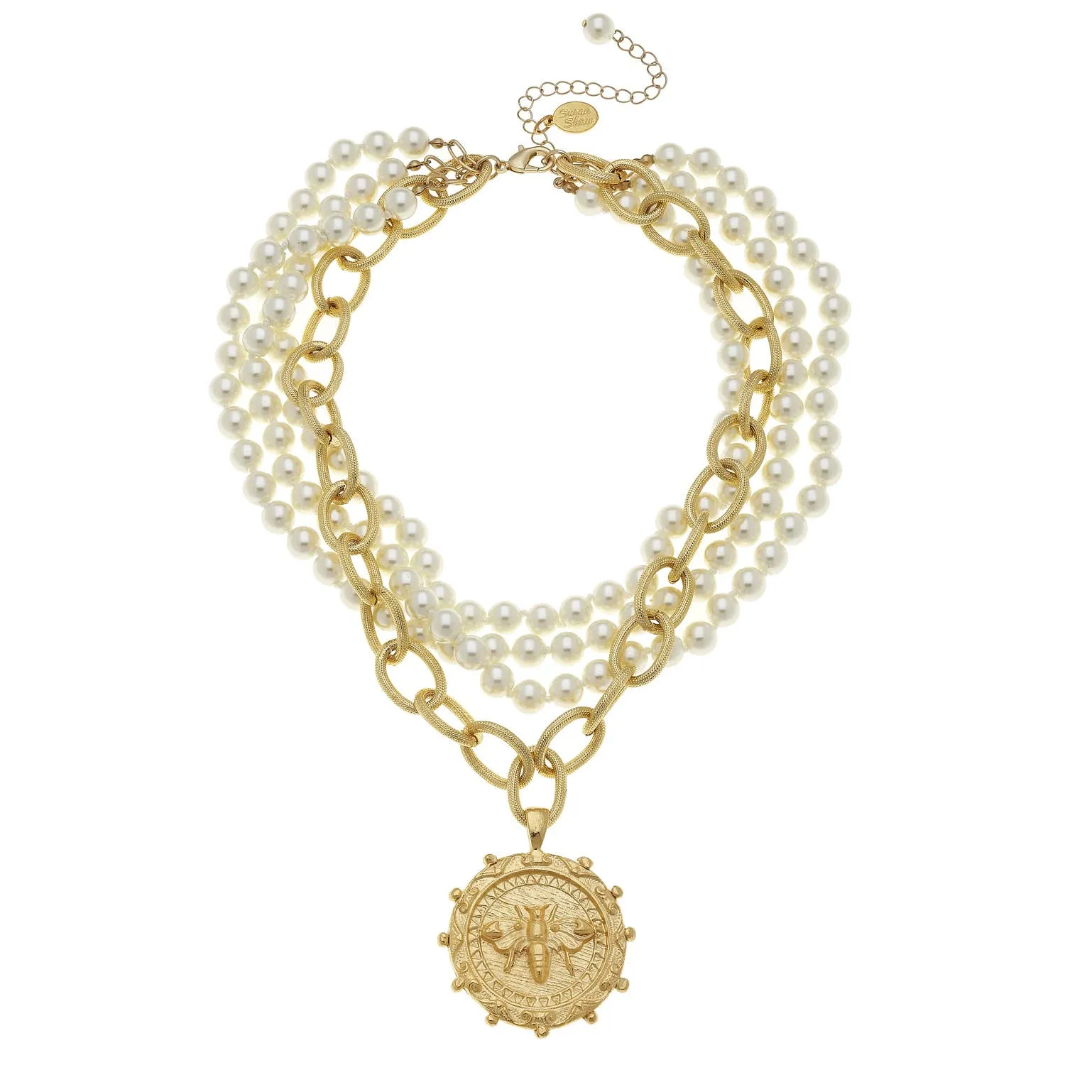 Susan Shaw - Multi-Strand Pearls with Gold Bee Necklace