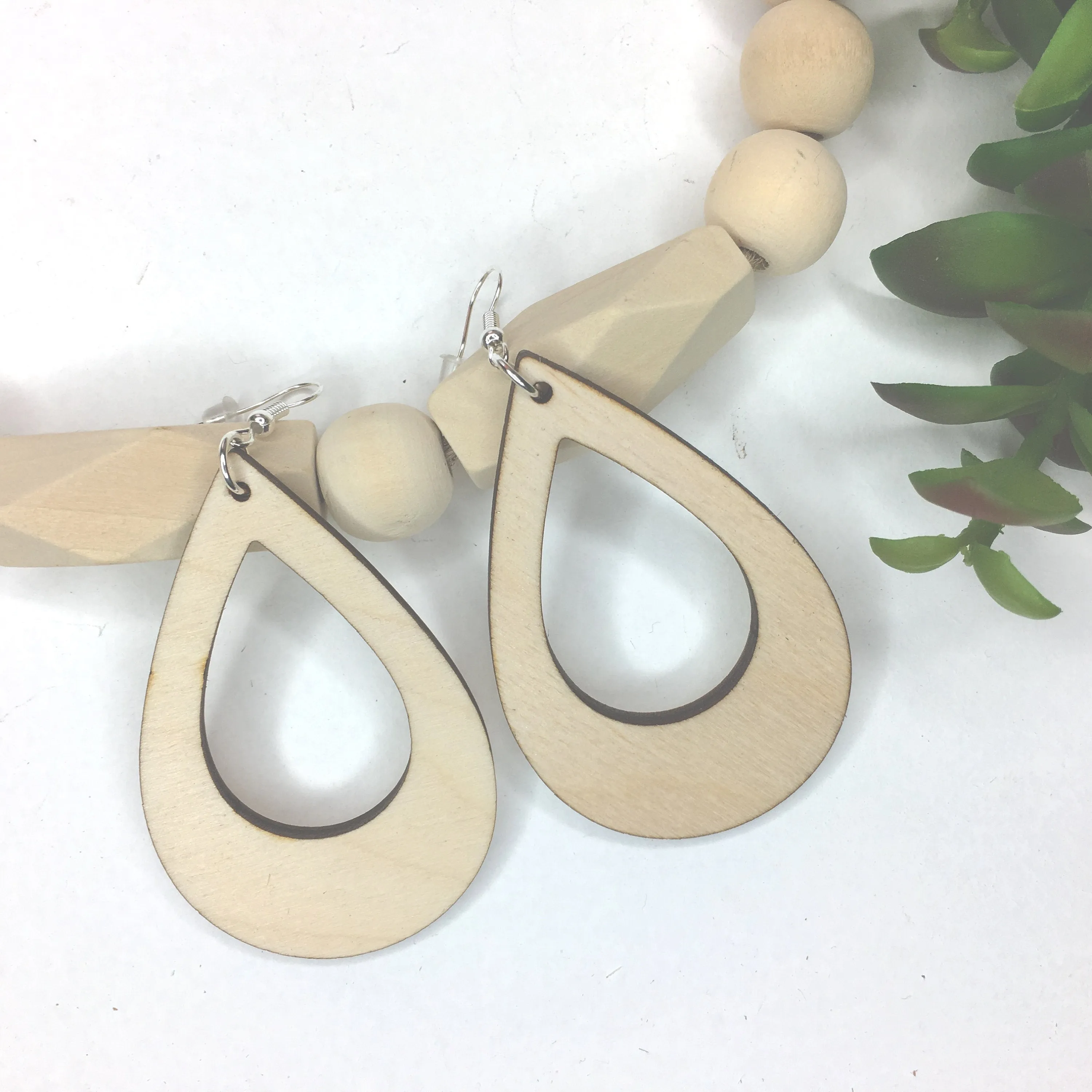 Teardrop Cutout Wood Birch Dangle Earrings, Drop Light Weight Earrings, Birthday Gift for a Friend