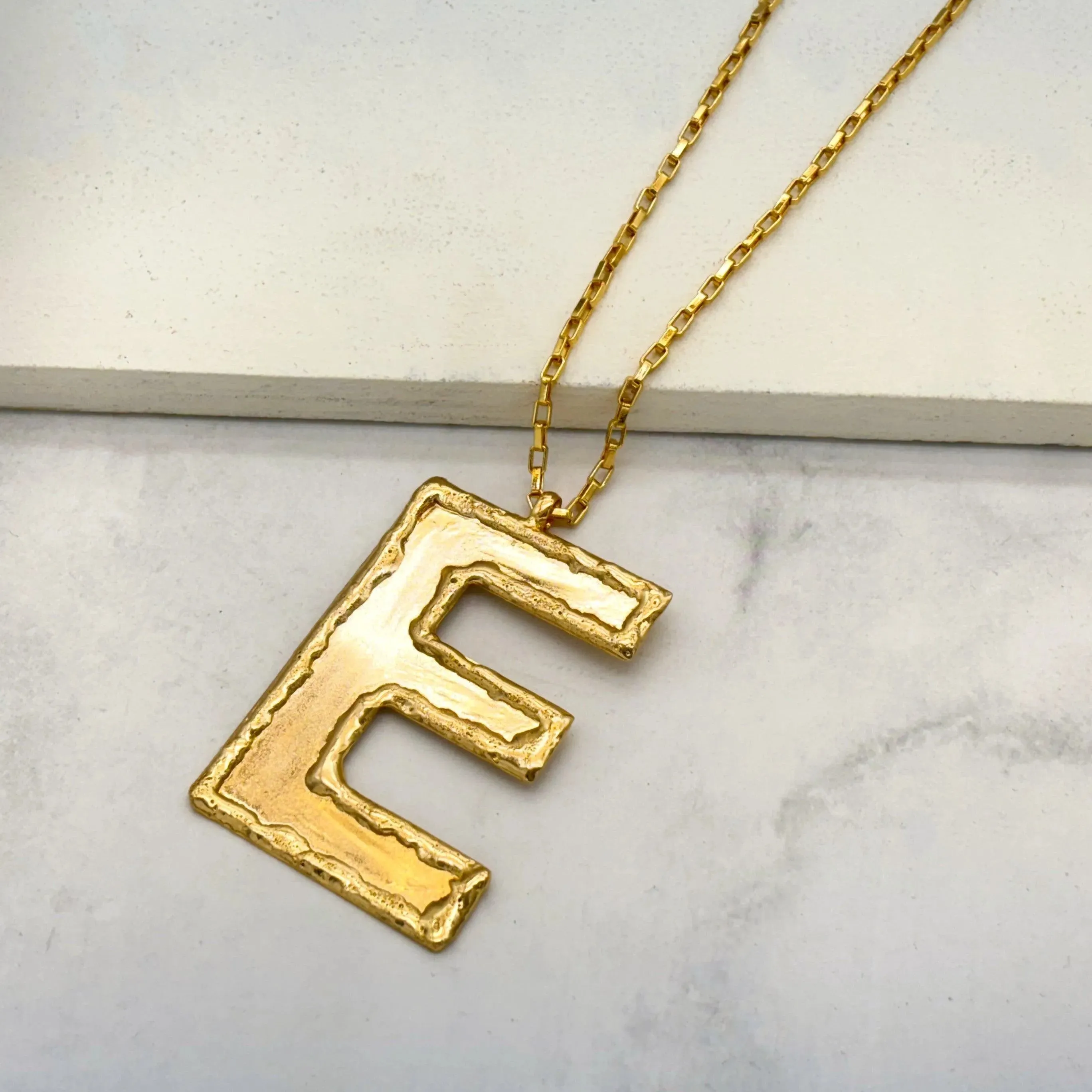 TFC Big Letter E - 24K Gold Plated Long Pendant Necklace