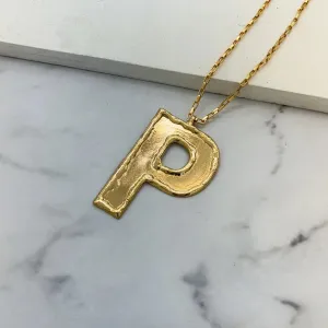 TFC Big Letter P - 24K Gold Plated Long Pendant Necklace