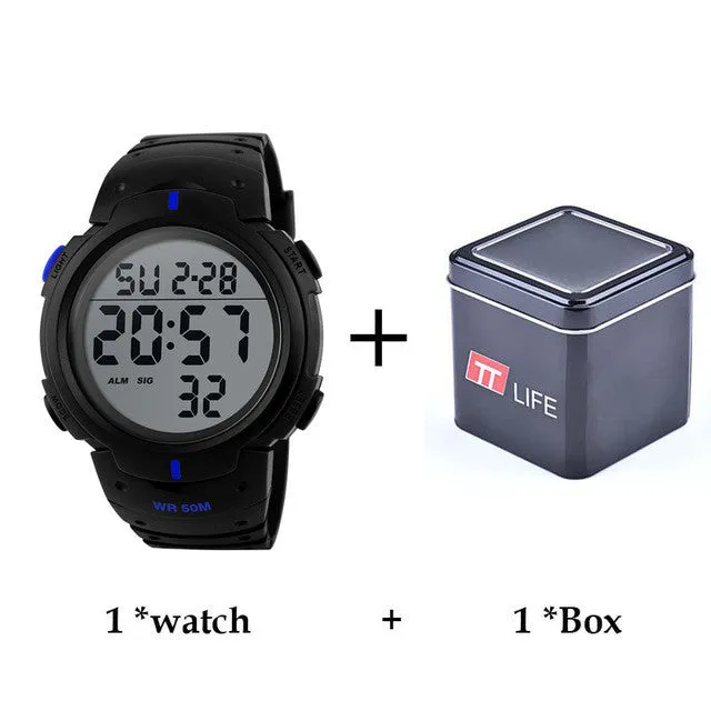 TTLIFE Men Watch Outdoor Sports Running Electronic Wrist Watches Alarm Clock 50m Waterproof Digital LED Military Mens Watch 1068