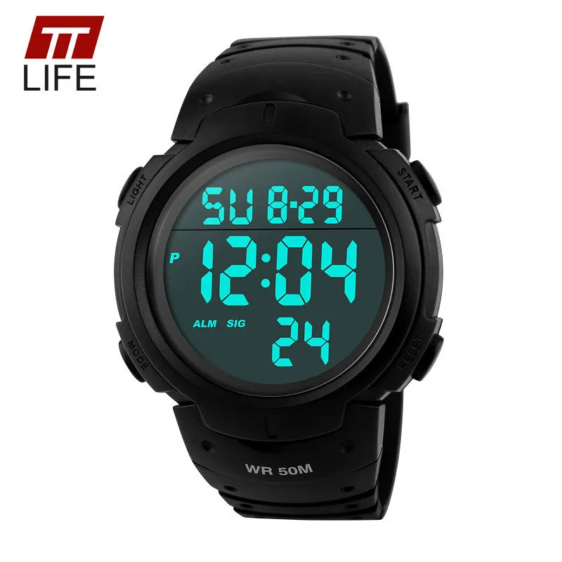 TTLIFE Men Watch Outdoor Sports Running Electronic Wrist Watches Alarm Clock 50m Waterproof Digital LED Military Mens Watch 1068