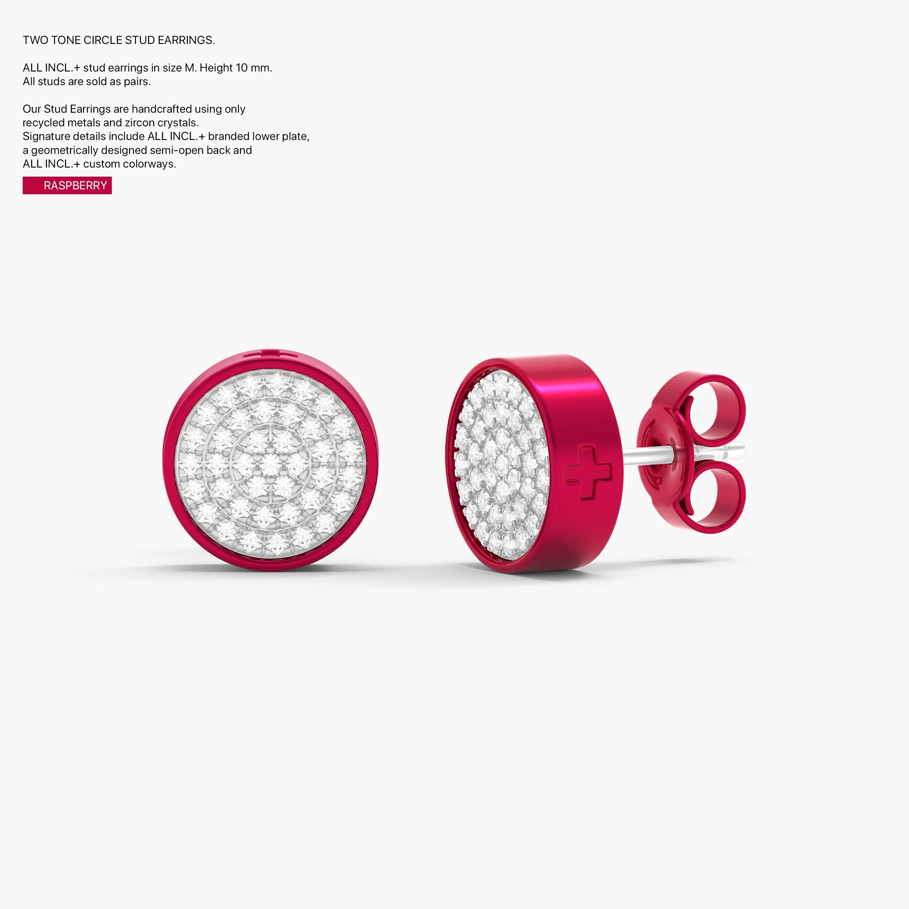 Two-Tone Circle Studs in Raspberry