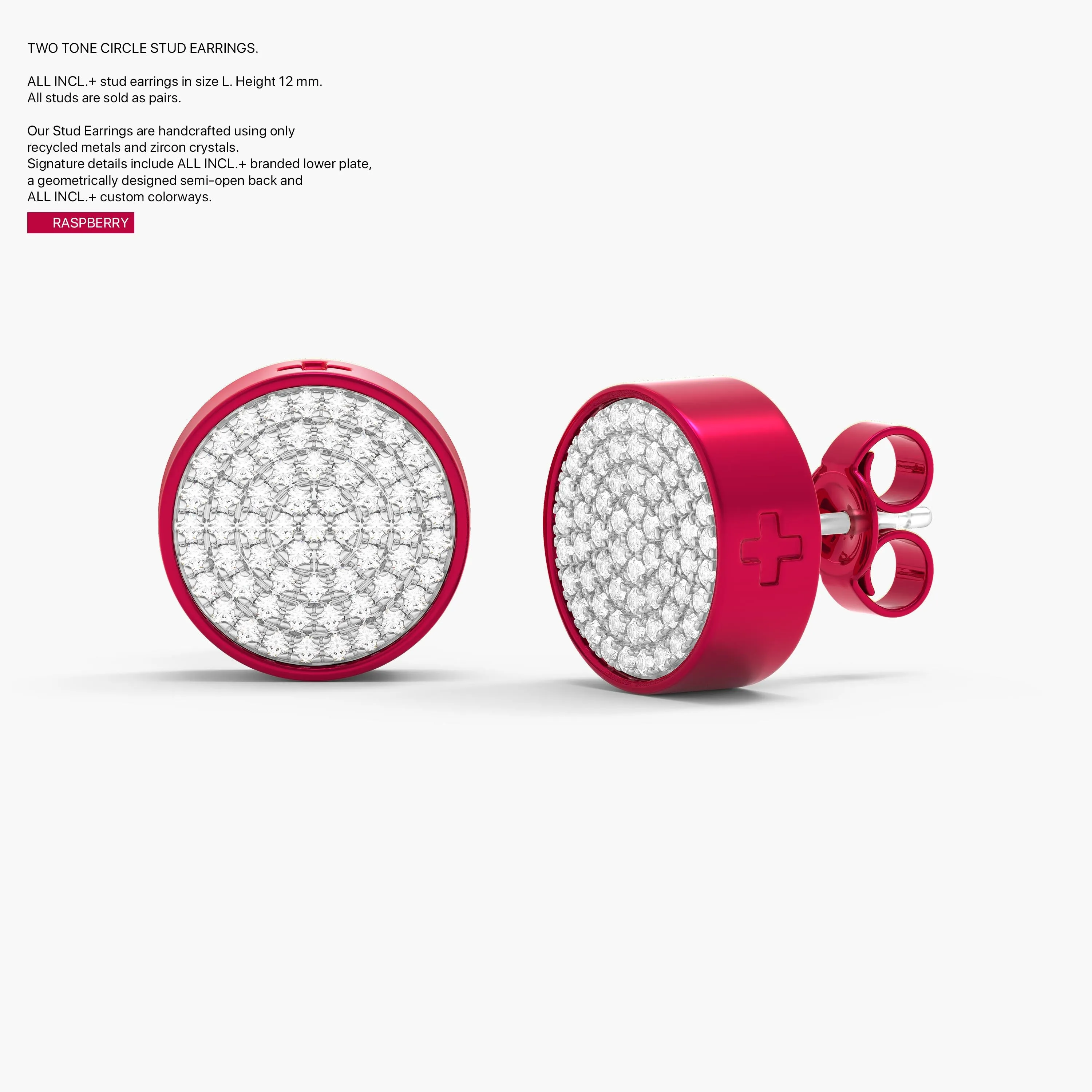 Two-Tone Circle Studs in Raspberry