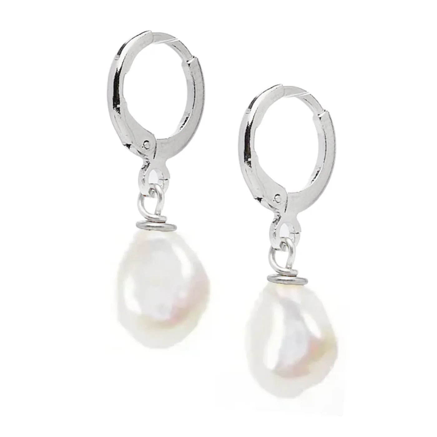 Women's Pearl Drop Hoop Earrings 9-10mm Baroque  Colour: Black | White | Grey | Pink