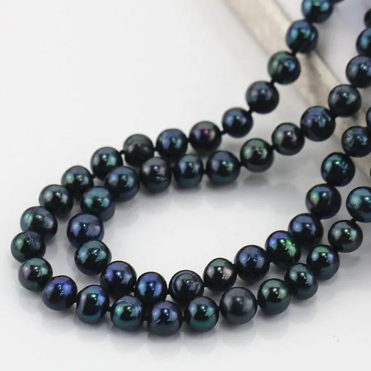 Womens Pearl Rope Endless 8-9mm Black Pearl Necklace, available 120cm and 160cm